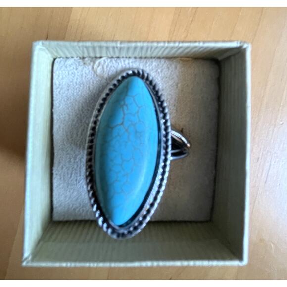 JTV Turquoise & Sterling Silver Ring One Size Oval Boho Festival New/NIB Box - Picture 1 of 6